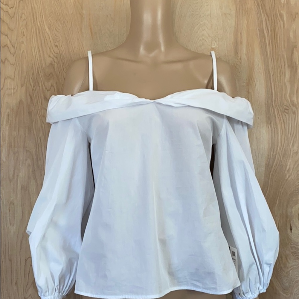 Zara Off the Shoulder White Long Sleeve Shirt Sz S